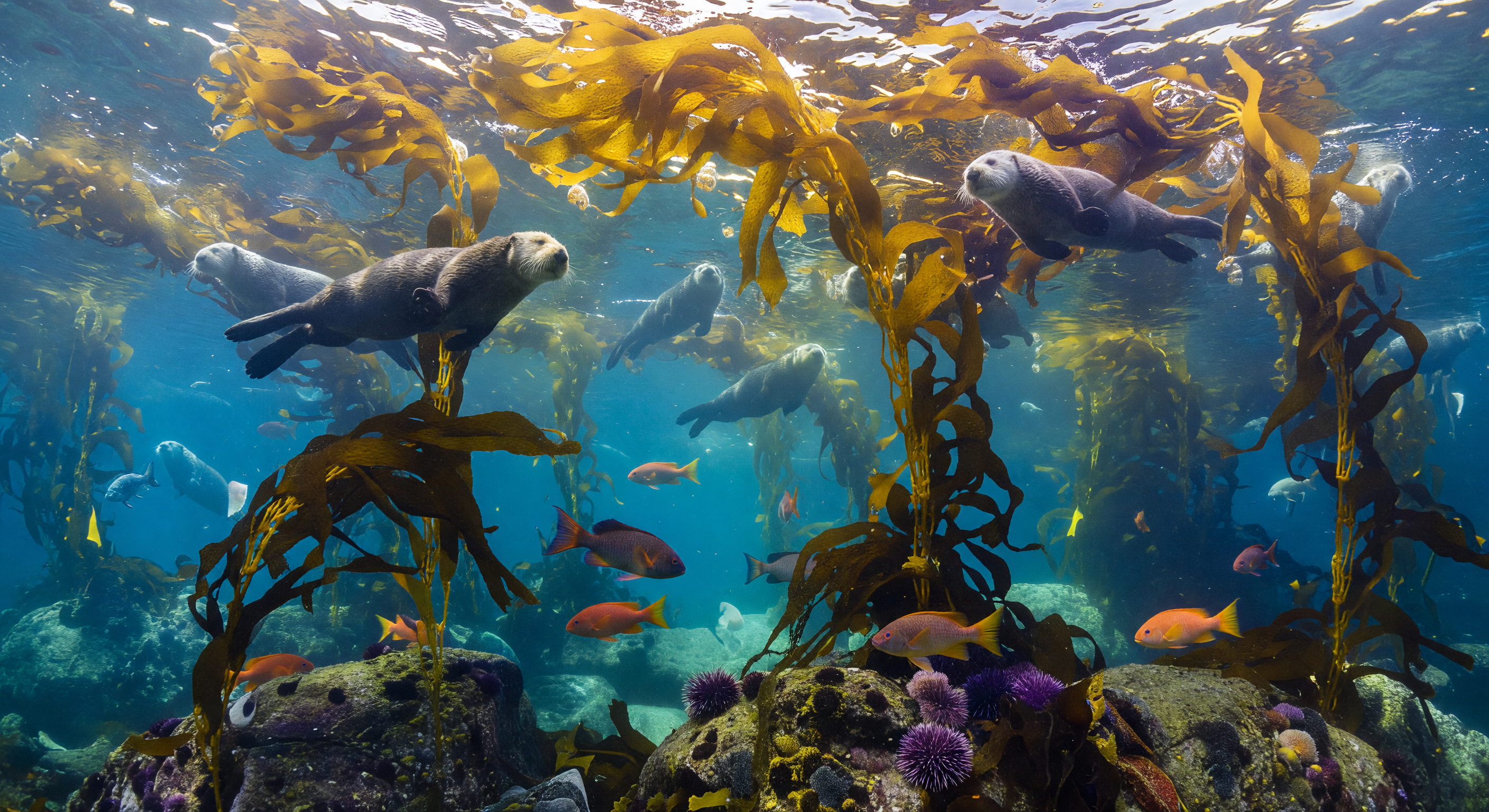 Otters Beneath Amber Canopy